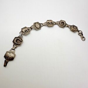 Vintage Panel Charm Bracelet Souvenir Depose Silver Tone Size 6.5 Western READ